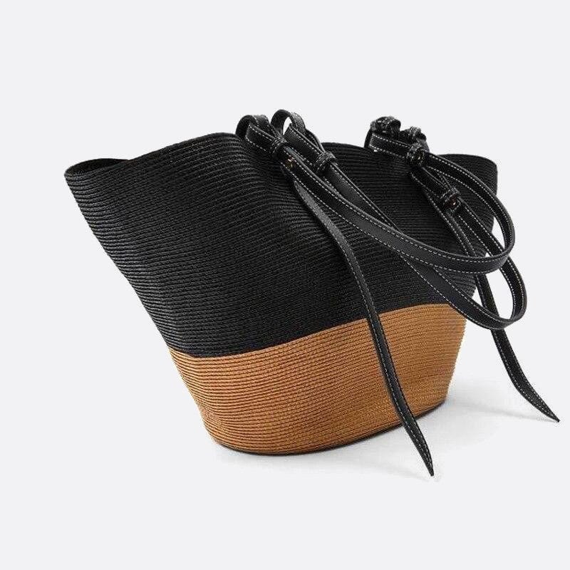 Sac Cabas en Paille avec Anse en Cuir | Nina Sac