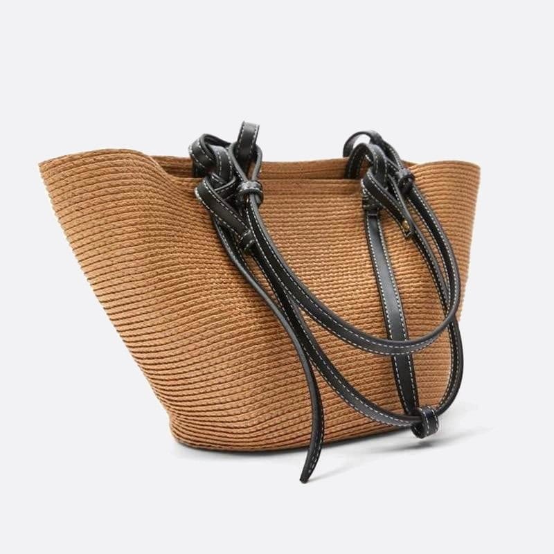 Sac Cabas en Paille avec Anse en Cuir | Nina Sac