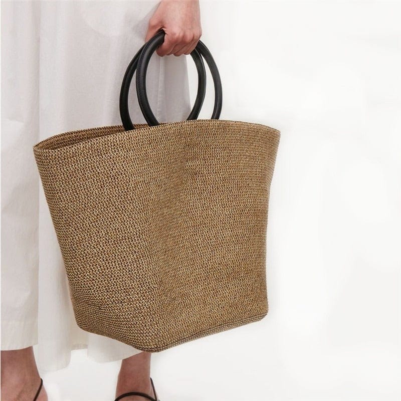 Sac Cabas en Paille avec Anse en Cuir | Nina Sac