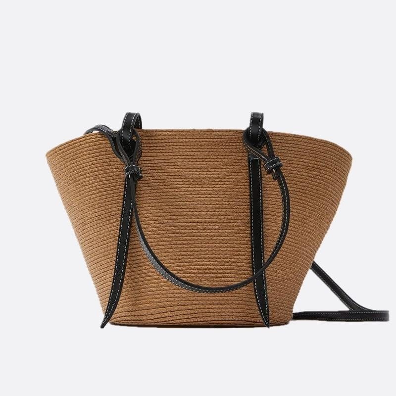 Sac Cabas en Paille avec Anse en Cuir | Nina Sac Camel