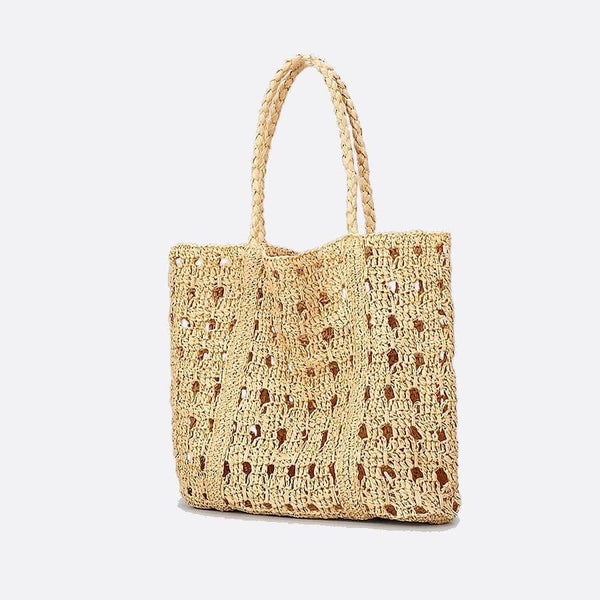 Sac Cabas en Paille avec Motif Crocheté | Nina Sac