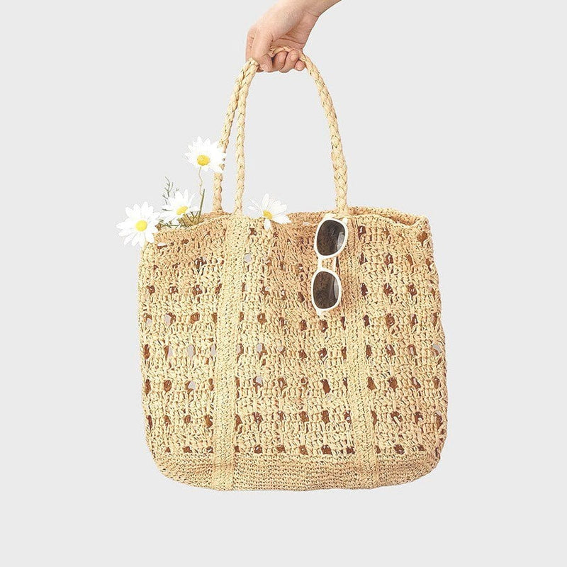 Sac Cabas en Paille avec Motif Crocheté | Nina Sac