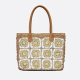 Sac Cabas en Paille - Collection Fleurs Crochetées | Nina Sac Camel