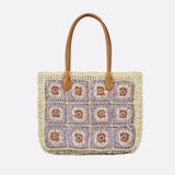 Sac Cabas en Paille - Collection Fleurs Crochetées | Nina Sac Champagne