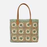 Sac Cabas en Paille - Collection Fleurs Crochetées | Nina Sac Vert anis