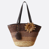 Sac Cabas en Paille Fleuri | Nina Sac Marron