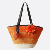 Sac Cabas en Paille Fleuri | Nina Sac Orange