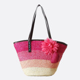 Sac Cabas en Paille Fleuri | Nina Sac Rose