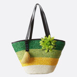 Sac Cabas en Paille Fleuri | Nina Sac Vert