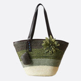 Sac Cabas en Paille Fleuri | Nina Sac Vert foncé