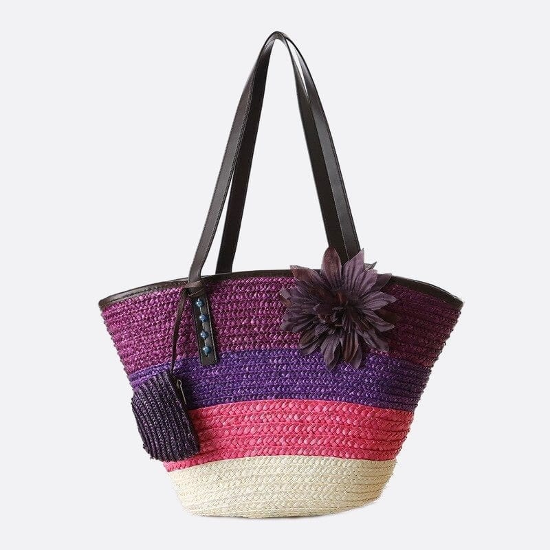 Sac Cabas en Paille Fleuri | Nina Sac Violet