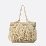 Sac Cabas en Paille Frangé | Nina Sac Beige