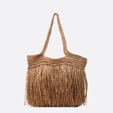 Sac Cabas en Paille Frangé | Nina Sac Camel