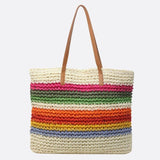 Sac Cabas en Paille Rayée - Style Estival | Nina Sac Blanc ivoire