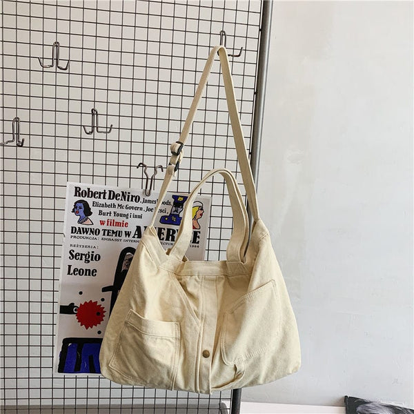 Sac Cabas Femme à Bandoulière Élégant en Toile | Nina Sac Blanc