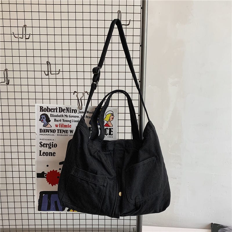 Sac Cabas Femme à Bandoulière Élégant en Toile | Nina Sac Noir