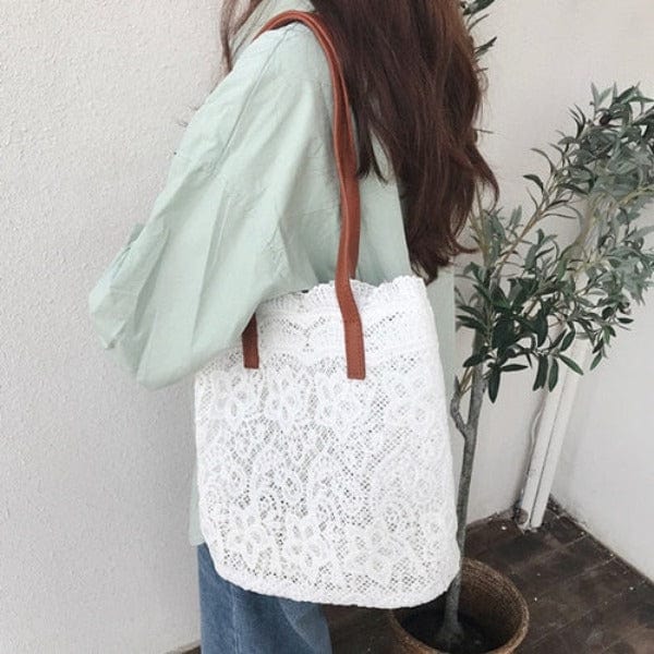 Sac Cabas Femme à Bandoulière en Dentelle Élégante | Nina Sac Blanc