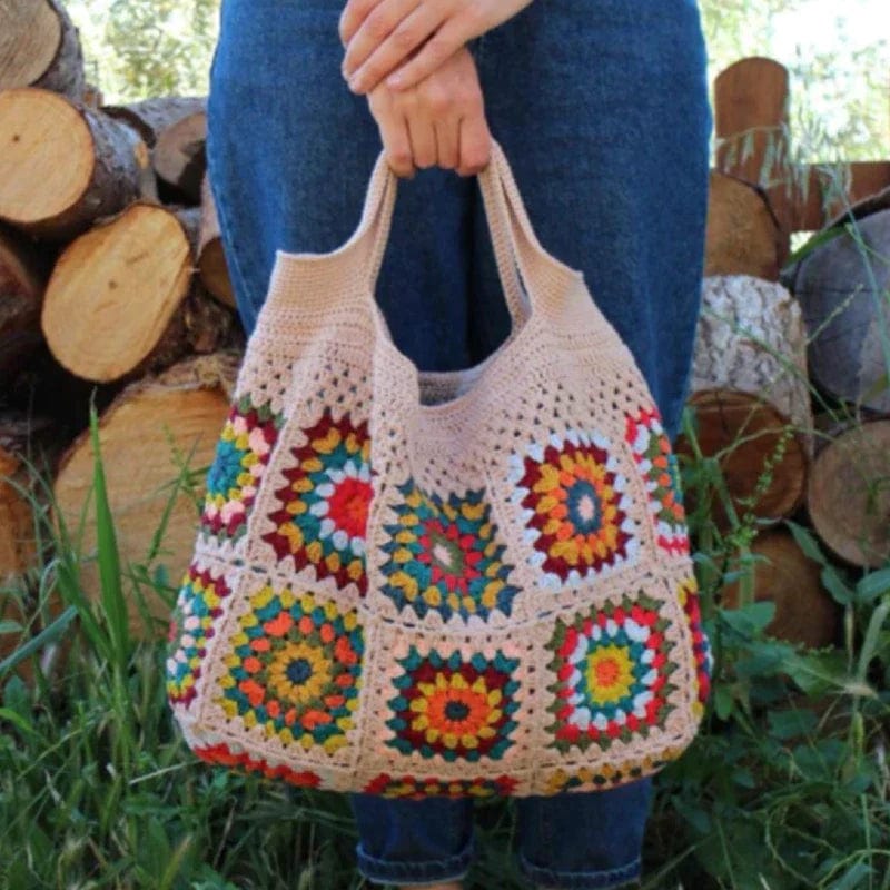 Sac Cabas Femme Crochet Chic "Colorful" | Nina Sac Beige