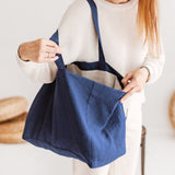 Sac Cabas Femme en Lin pour un Shopping Décontracté | Nina Sac Bleu