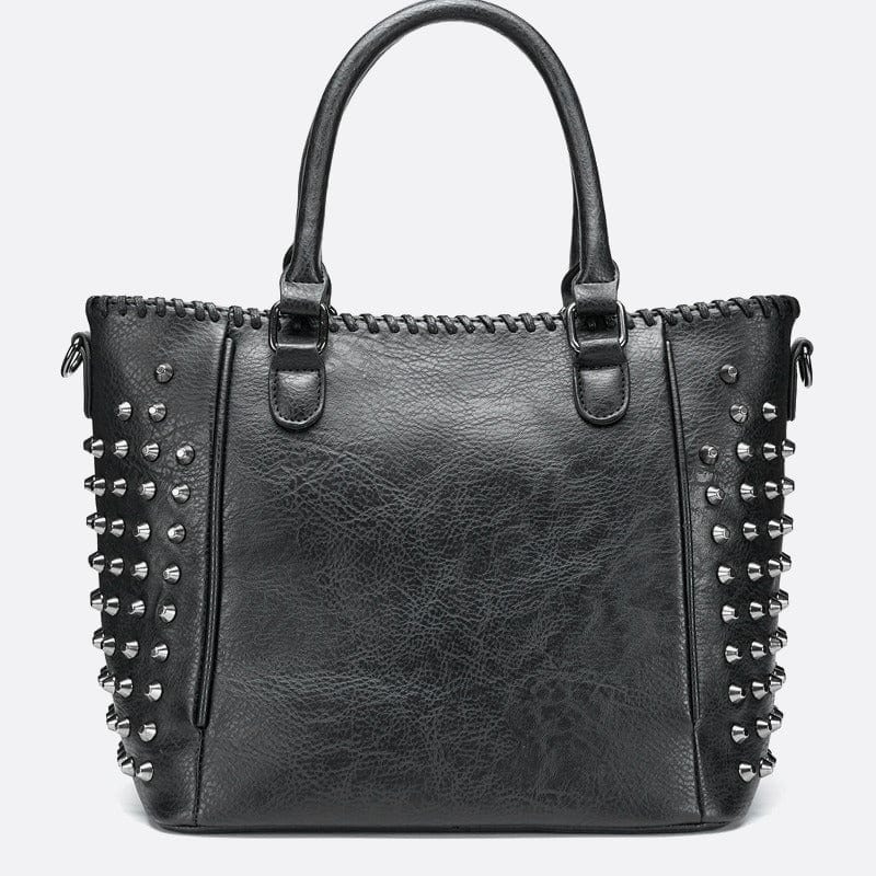 Sac Cabas Noir En Cuir et Clous | Nina Sac