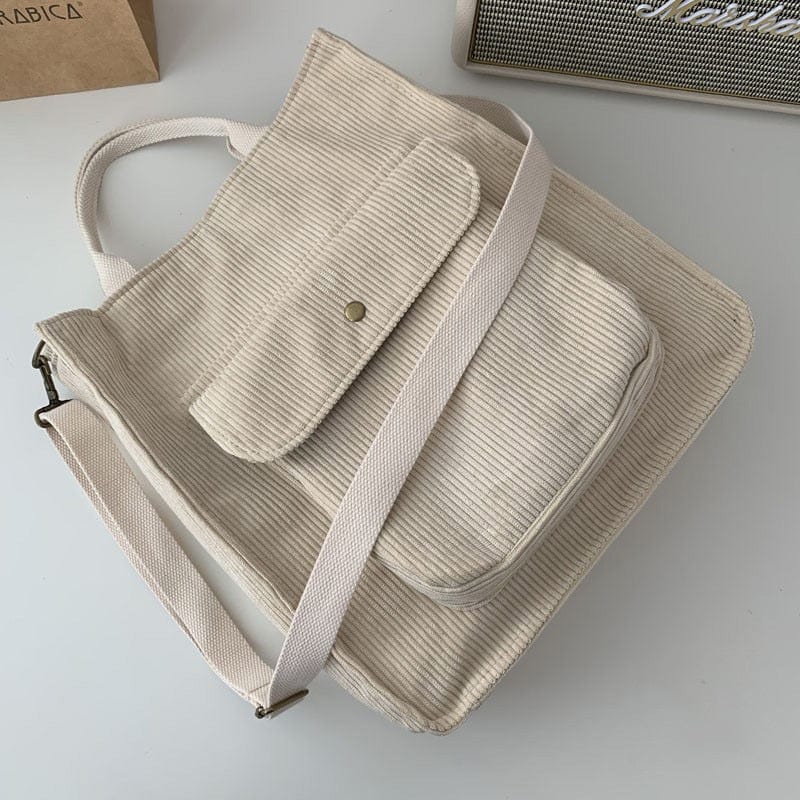 Sac Cabas Velours Côtelé Femme Chic | Nina Sac Blanc