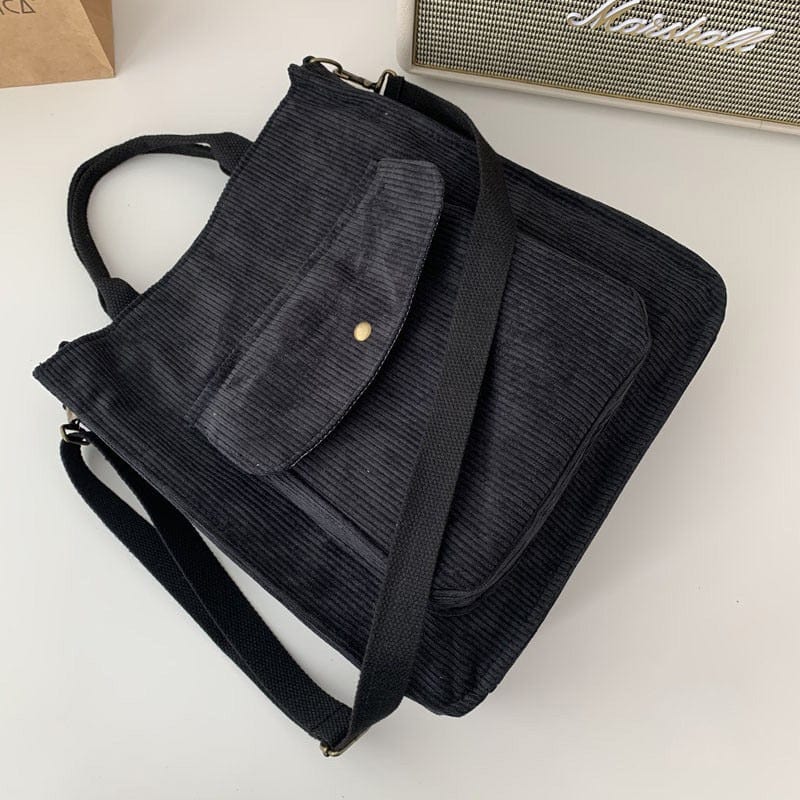 Sac Cabas Velours Côtelé Femme Chic | Nina Sac Noir