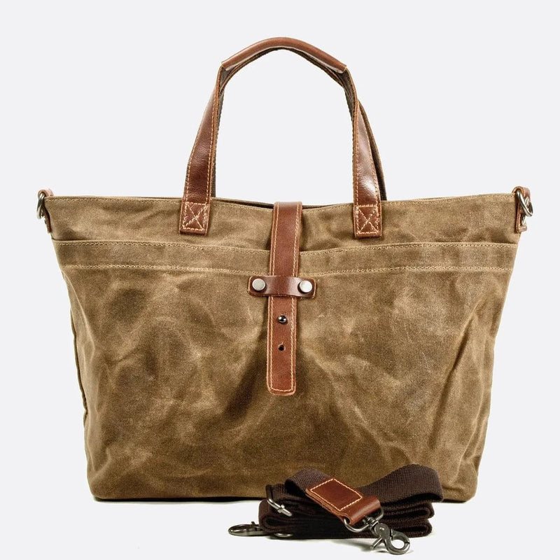 Sac Cabas Vintage Toile et Cuir | Nina Sac Camel