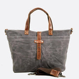 Sac Cabas Vintage Toile et Cuir | Nina Sac Gris