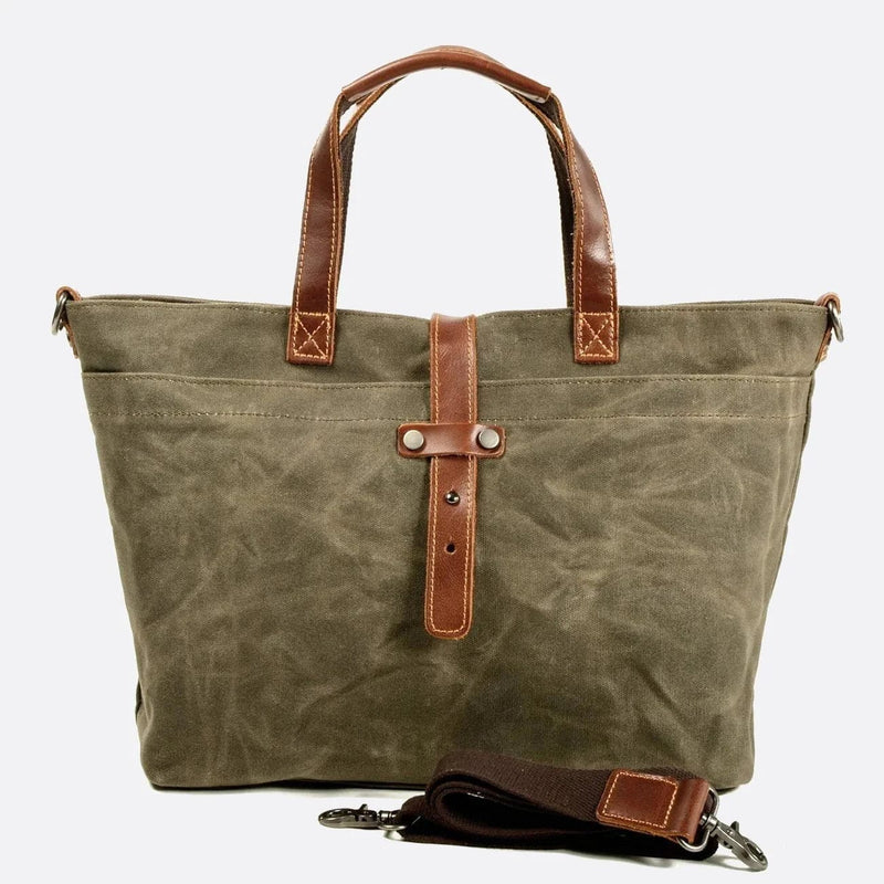 Sac Cabas Vintage Toile et Cuir | Nina Sac Vert