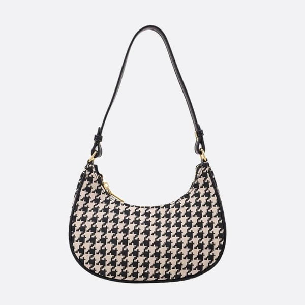 Sac d'Épaule Demi-Lune - Élégance Pied de Poule | Nina Sac