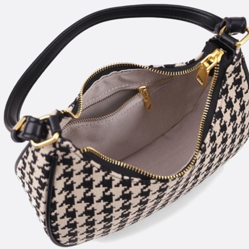 Sac d'Épaule Demi-Lune - Élégance Pied de Poule | Nina Sac