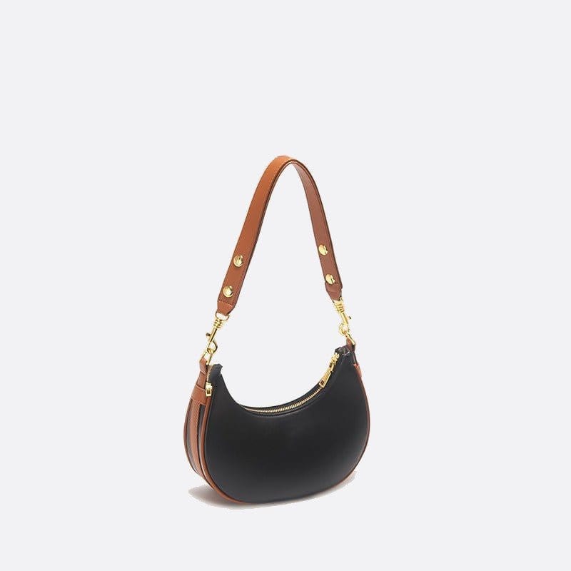 Sac d'Épaule Demi-Lune en Cuir - Style Élégant | Nina Sac Noir et marron