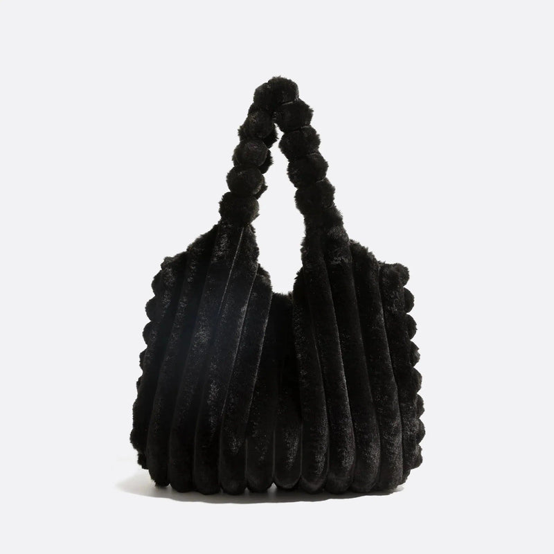 Sac d'Épaule en Fausse Fourrure Luxueuse | Nina Sac Noir