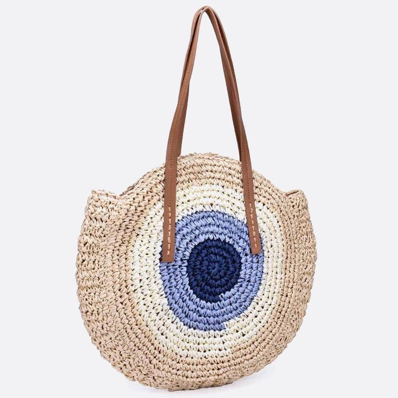 Sac d'Épaule en Paille Circulaire colorée | Nina Sac