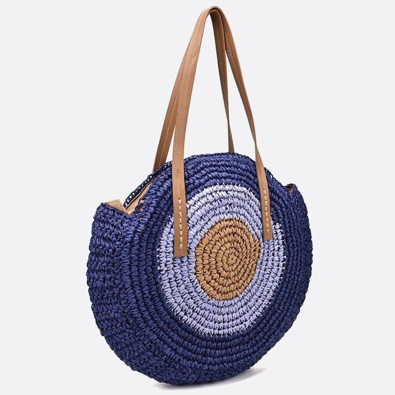 Sac d'Épaule en Paille Circulaire colorée | Nina Sac