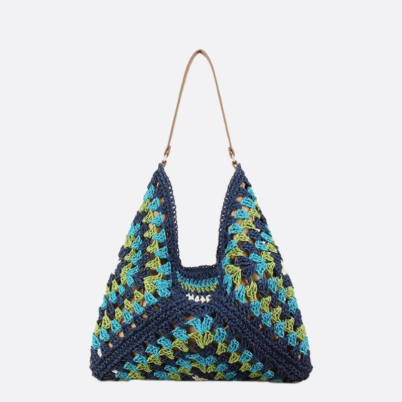 Sac d'Épaule en Paille Crocheté | Nina Sac Bleu marine