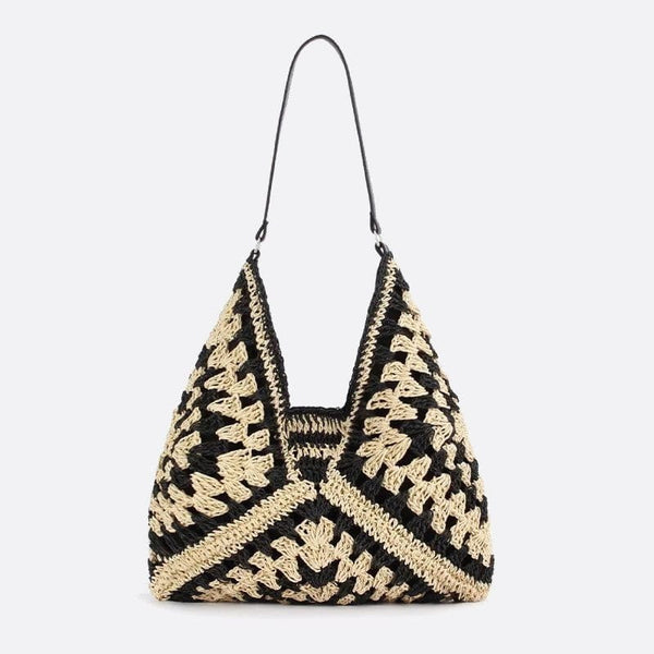 Sac d'Épaule en Paille Crocheté | Nina Sac Noir