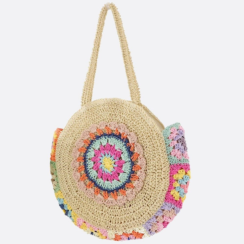 Sac d'Épaule en Paille Crocheté Rond | Nina Sac