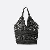 Sac d'Épaule en Paille Crochetée | Nina Sac Noir