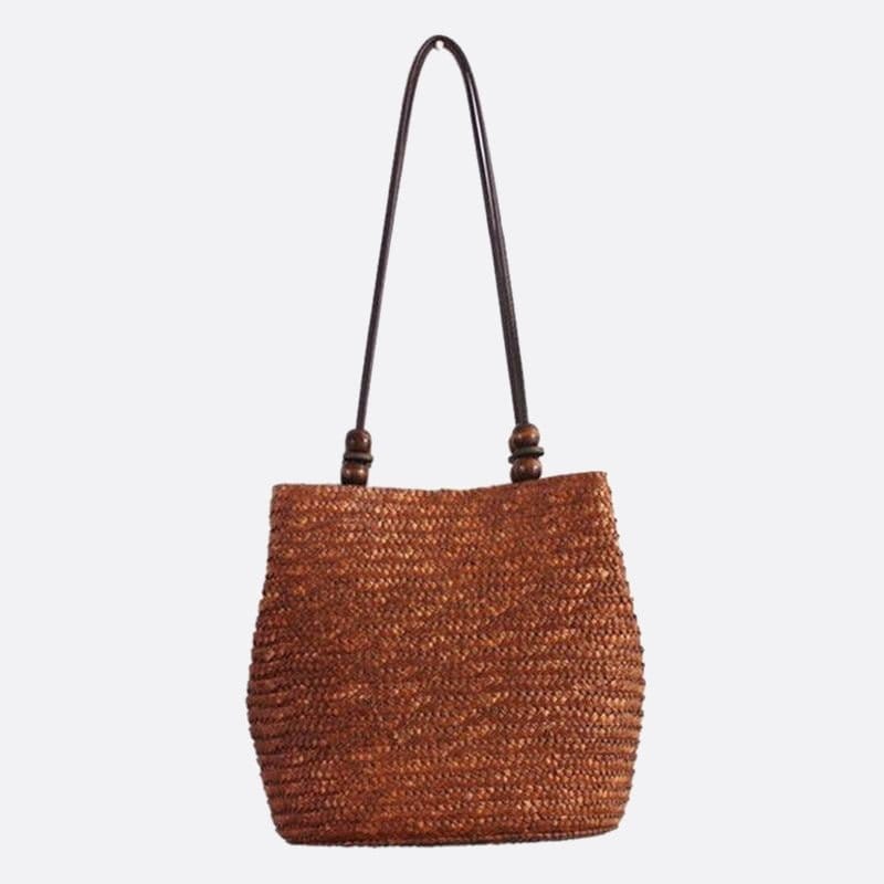 Sac d'Épaule en Paille Perlestylée | Nina Sac Marron