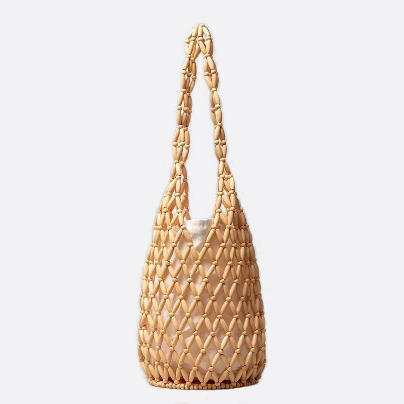 Sac d'Épaule en Perles de Bois - Élégance Naturelle | Nina Sac Jaune champagne