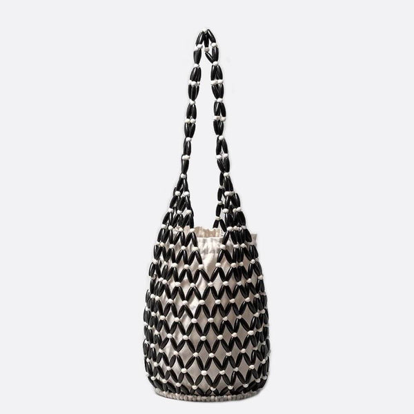 Sac d'Épaule en Perles de Bois - Élégance Naturelle | Nina Sac Noir