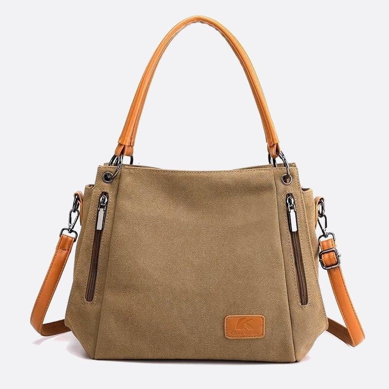 Sac d'Épaule en Toile et Cuir | Nina Sac Camel