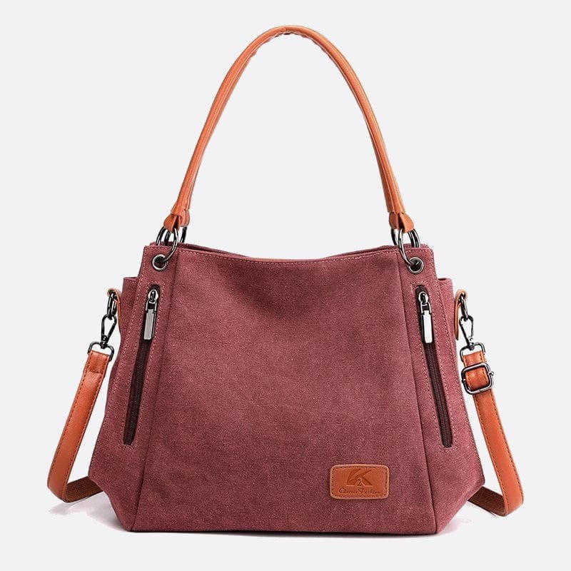 Sac d'Épaule en Toile et Cuir | Nina Sac Rouge