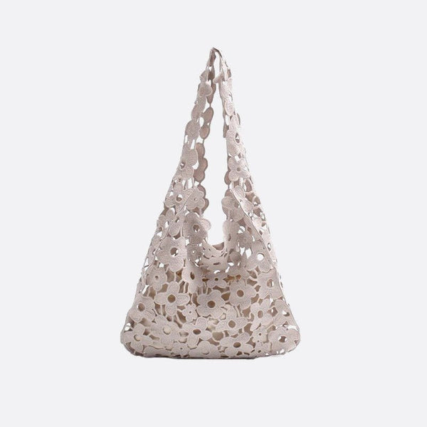 Sac d'Épaule Fleuri en Dentelle Crochetée | Nina Sac Blanc