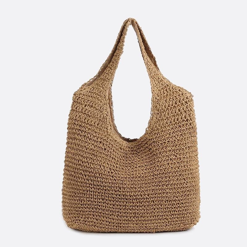 Sac d'Épaule Fourre-Tout en Paille Zip'N'Go | Nina Sac Marron clair