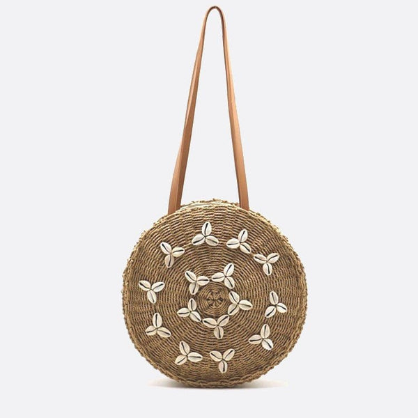 Sac d'Épaule Rond en Corde et Coquillage | Nina Sac Beige