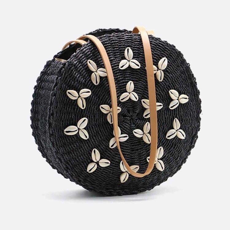 Sac d'Épaule Rond en Corde et Coquillage | Nina Sac Noir