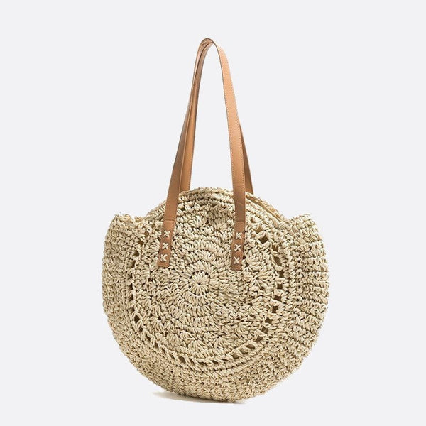 Sac d'Épaule Rond en Paille Crocheté | Nina Sac