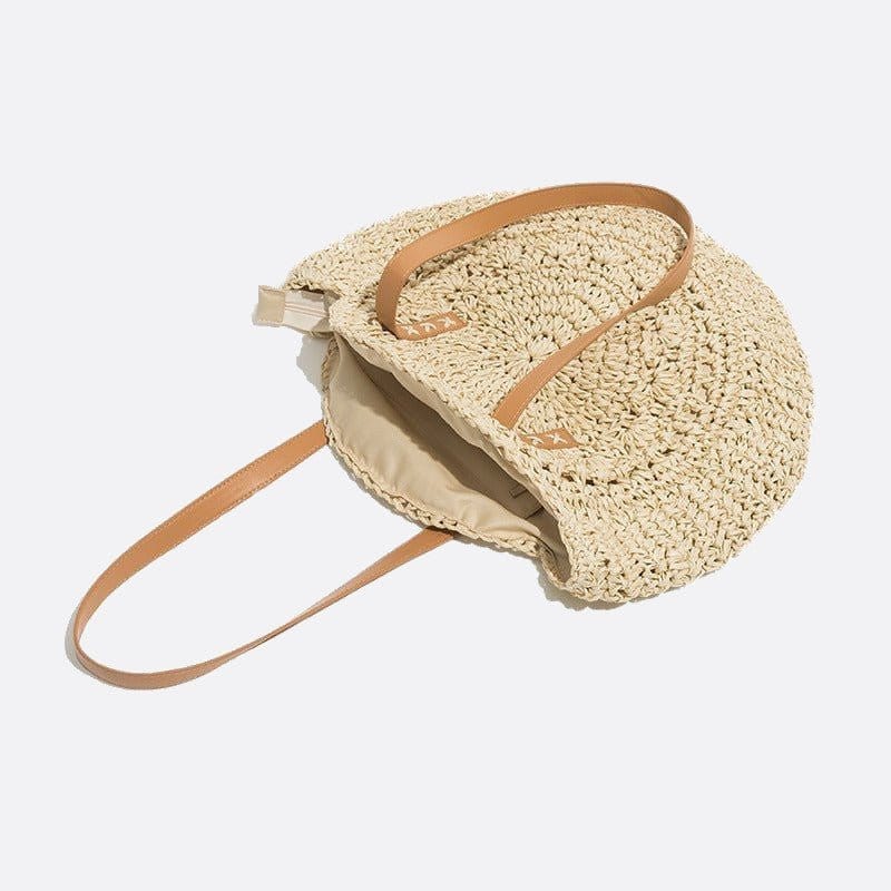 Sac d'Épaule Rond en Paille Crocheté | Nina Sac